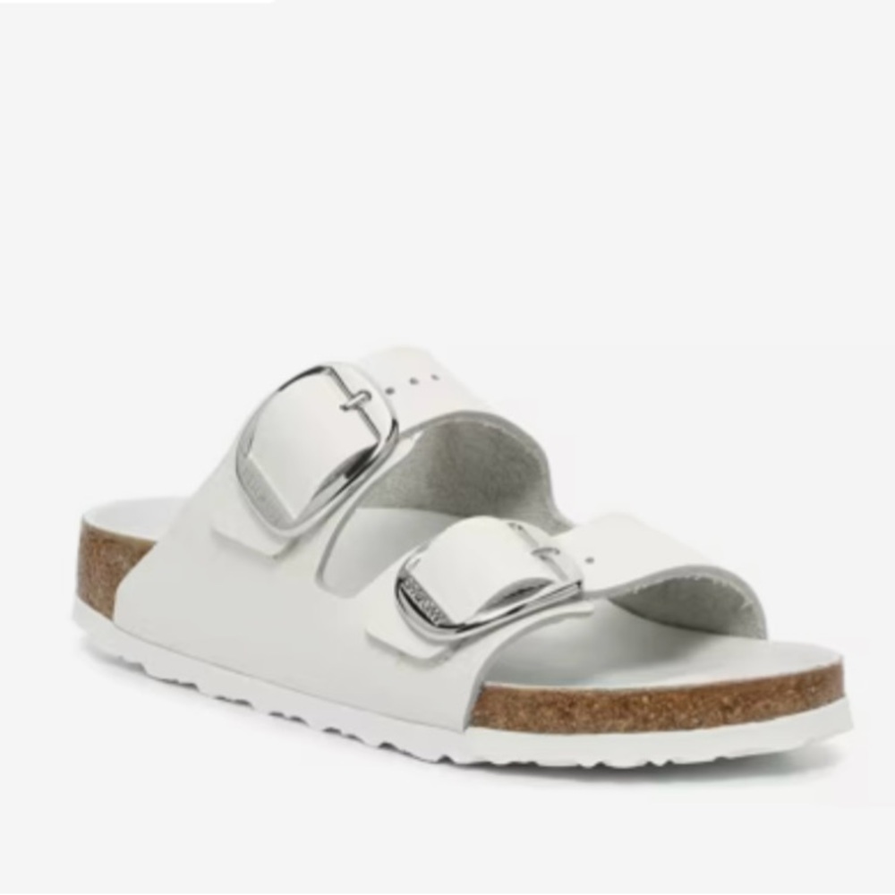 White Double-Buckle Slide Sandals with Cork Midsole